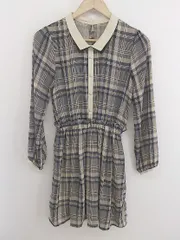 ◇ MAJESTIC LEGON チェック ウエストゴム 長袖 ミニ ワンピース サイズF ネイビー ベージュ系 レディース P  【中古】 【1211020002472】