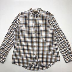 Timberland ティンバーランド 長袖コットンボタンダウンシャツ チェック柄 ワンポイント刺繡 ホンコン メンズ ホワイト ブルー ブラウン