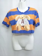 ◇ ⊂ ZARA ザラ ボーダー プリント クロップド 半袖 Tシャツ カットソー サイズS オレンジ ブルー レディース P  【1409090012679】