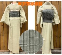 k31☆薄緑縦縞☆豪華絢爛綺麗華麗トールサイズ身丈171cm裄丈70cm正絹単 