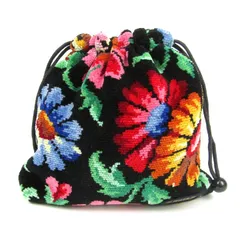 フェイラー ポーチ 巾着 シェニール織 花柄 小物入れ ブランド レディース ブラック FEILER 【中古】