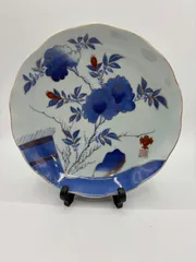 古伊万里　志田窯【色絵染付牡丹図大皿  金彩入り】⑤ 29センチ