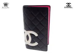 シャネル カンボンライン 長財布 二つ折り マトラッセ S/No.12 ブラック×ピンク CHANEL【Used 通常品】