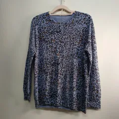 ヒョウ柄 レオパード パータン ニット 長袖Tシャツ ブルー 100サイズ 春 秋 510308