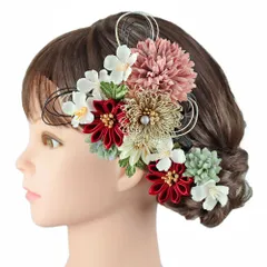 髪飾り 成人式 水引 つまみ細工 振袖 前撮り 袴 2点セット 花 桜 菊 赤 ピンク 白 ゴールド つまみ細工 造花 組紐 ビーズ コー No.9-5258