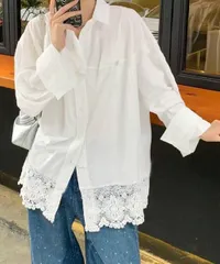 レース切替シャツブラウス長袖シャツ韓国風