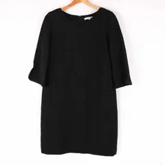 アンタイトル 長袖ワンピース Vネック ドット ひざ丈 ウール/シルク混 日本製 ストレッチ レディース 2サイズ ブラック UNTITLED 【中古】