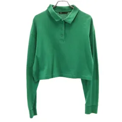 ZARA ザラ 長袖 ショート丈 ポロシャツ M グリーン レディース 古着