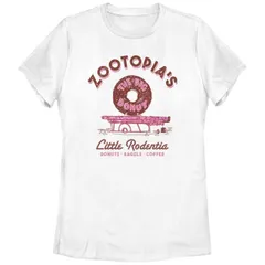 【送料無料】 ディズニー レディース Tシャツ トップス Disney's Zootopia The Big Donut Juniors' Graphic Tee White