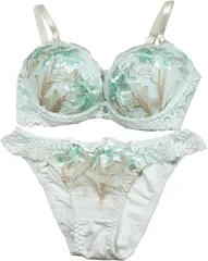 Laulea Akoakoa(ラウレアアコアコア) レディース ブラジャー ショーツ セット 女性 下着 花柄 刺繍 ペール フラワー(ミント,  D70)
