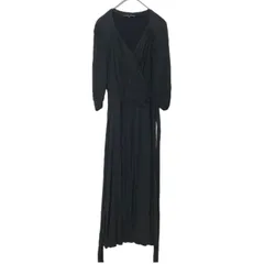 z1372  YOKO D'OR ヨーコドール　カシュクールロングワンピース　ジャージ　黒　ブラック　レディース　38 ストレッチ　人気　巻き　シャーリング袖　とろみ
