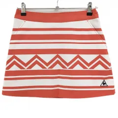 【超美品】ルコックゴルフ スカート 白×オレンジ ボーダー ストレッチ レディース 9 ゴルフウェア le coq sportif