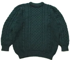 アイルランド製 John Molloy ケーブル編み ウール ハンドニット セーター 深緑★フィッシャーマン アラン ユーロ オールド ビッグサイズ