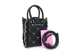 ■新品同様■ Samantha Vega サマンサベガ レザー ビーズ フリル 2WAY ハンドバッグ ショルダー クロスボディ ブラック系 FL6426