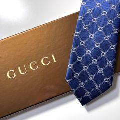 美品 GUCCI グッチ ネクタイ シルク 100% ブルー TTGG-65