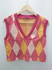 ◇ ZARA ザラ アーガイル柄 ニット ベスト サイズEUR M USA M MEX 28 ピンク系 マルチ レディース P  【1406240003419】