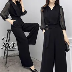 3XL オールインワン ワイドパンツ パンツスーツ シフォン ワンピース 入学