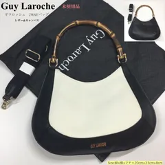 未使用品 🔶 Guy Laroche ギラロッシュバッグ ／ 高さ×横×底マチ＝約20cm×約33cm×約8cm ／ バンブーハンドル持ち手 ／ 2配色  ハンドバッグ ／ 2WAYバッグ ／ ビジネスバッグ ／ レザー×キャンバス ／ レザー