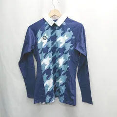 ◇ Θ COMON GOLF コモンゴルフ バックファスナー　スポーティー　千鳥柄 長袖 ゴルフウェア サイズM ブルー系 メンズ E  【1504210003084】