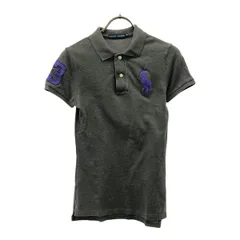 RALPH LAUREN ラルフローレン ビッグポニー刺_ 半袖 鹿の子 ポロシャツ 5i グレー 背番号入り レディース 古着