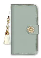 AQUOS R8 SH-52D ケース 手帳型 アクオスR8 スマホケース パール デコ付き ストラップ付  くすみピンク ベージュ グレー 無地 可愛い 大人女子 かわいい おしゃれ カラー07