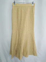 ◇ ⊂ earth music&ecology ギンガムチェック ロング フレア スカート サイズF イエロー レディース E  【1409240058496】