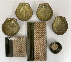 【格子織部焼物皿セット＋シェル型足付鉢】特注セット