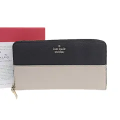 【本物保証】 保・箱付 新品同様 ケイトスペード KATE SPADE ラウンドファスナー長財布 レザー バイカラー ブラック ベージュ PWRU5073B