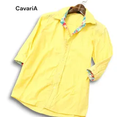 CavariA キャバリア 春夏 裏地花柄★ 襟ワイヤー ７分袖 スリム イタリアン シャツ Sz.44 メンズ 黄色のサムネイル
