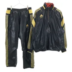 adidas アディダス ハーフジップ ウインドブレーカー 上下 セットアップ L ブラック 裏トリコット メンズ 古着