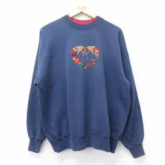 古着 長袖 スウェット レディース 00s 葉 ハート 刺繍 モックネック ハイネック 紺他 ネイビー 24oct18 中古 スエット トレーナー トップス