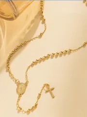 ジュエリー メンズ ネックレス 1個 ファッショナブルなヴィンテージゴールドクロス ロザリオネックレス
