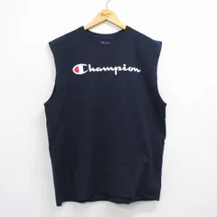 XL/古着 チャンピオン champion ノースリーブ Tシャツ メンズ ビッグロゴ 大きいサイズ コットン クルーネック 紺 ネイビー 25aug09 中古