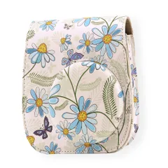 FUJIFILM チェキ ケース instax mini 12 11 9 8 8プラス プロテクター かわいい カメラケース ショルダーバッグ ブルー お花