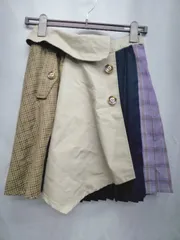 ◇ REDYAZEL 異素材　切替 ミニ サイドプリーツ スカート サイズS ベージュ　ネイビー　パープル系　マルチ レディース P  【1406110020218】