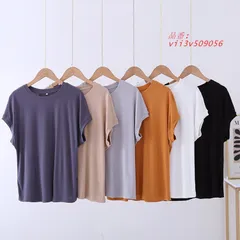 ドルマンスリーブ Tシャツ 半袖 レディース 無地 ラウンド襟   vii3v509056