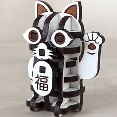 パズル造形　ミニチュア動物「招き猫」　シート貼りＭＤＦスーパーホワイト（白）