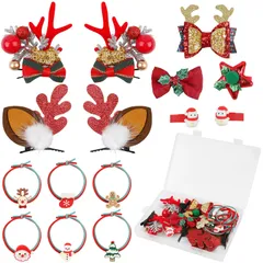 【在庫セール】ヘア飾り ヘアゴム ヘアアクセサリー ヘアクリップ ヘアピン コスプレ トナカイ コスチューム 15点セット 仮装 子供大人兼用 ヘアアクセ 可愛い クリスマス 6歳以上 [FINGOOO] (クリスマスB)