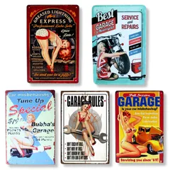 雑貨 壁飾り インテリア レトロ アンティーク アメリカン ガレージ プレート ヴィンテージ風 ナンバー 看板 (ガレージレディ) ブリキ Lezalic