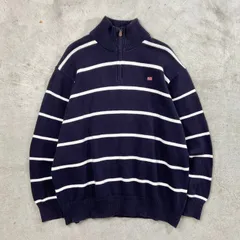 90年代 POLO JEANS COMPANY Ralph Lauren ポロジーンズカンパニー ラルフローレン ハーフジップニットセーター ボーダー 星条旗 メンズ3XL 
