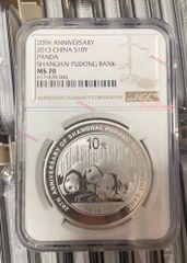 NGC MS70 China 2013 1Oz Silver Panda Coin 10YUAN 20th Anniv SHANGHAI Pudong Bank