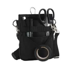 多機能 3WAY文具ウエストポーチ ペンケース マチ付き キャリングポーチ ナースポーチ 仕事用 事務 看護 介護 ウエストベルト ショルダーベルト カラビナ付き 撥水 防傷加工 ブラック [ブラック] [オープンタイプ S]