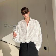 シャツ メンズ カジュアルシャツ 長袖 ダンスウェア ワイシャツ 上着 ナイトクラブ 舞台衣装 夏 ライブショー キャバクラ 公演 透け感 発表会 男子トップス 白  vii3y717931