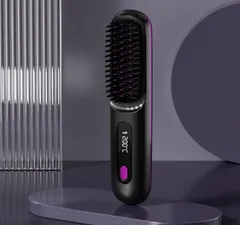 ヘアスタイリングブラシ、多用途のコードレス電気ホットコーム、耐久性のあるLCDディスプレイストレートブラシ、ポータブルヘアストレートアイロンブラシ 3 つの加熱設定、USB 充電付き、家庭や旅行用のヘアアクセサリー　ブラック
