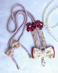 スマホ ショルダー  ストラップ 光沢　ラベンダー  調整可能 140cm 調整可能 刺繍リボン 飾り  1点物！