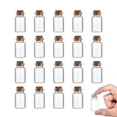 HAPPY SUGAR ガラス 小瓶 コルク栓付 透明 ミニボトル 標本 ボトル 透明ボトル スパイスボトル ミニチュア 小物入れ 装飾 20個セット 8ml 