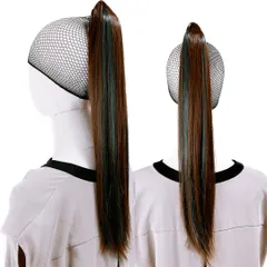 Luce brillare ポニテールウィッグ クリップ ストレート エクステ レディース ウィッグ グラデーション ハイライト ロング 短い 30cm 40cm 50cm 60cm 耐熱 子供 キッズ 髪飾り カ [ベージュブラウン/グリーン] [50cm]