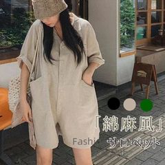 【新品未使用】オールインワン レディース サロペット 体型カバー ナチュラル ワイド ゆったり きれいめ シャツワンピース ポケット付き 夏 40代 50代 60代 ugcp59