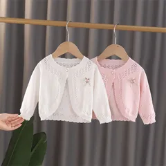 日焼け防止カーディガン 女児 UVカット 服 春 夏 アウター カーディガン 白 可愛い 80 90 100 110 120 130 ニット 子供服 薄い  女の子 canhong01