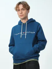トミーヒルフィガー パーカー ロゴ刺しゅう メンズ プルパーカー TOMMY HILFIGER スウェット プルパーカー 起毛 MW0MW11599 ブルー